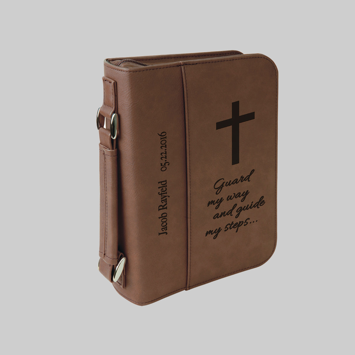 Bible Cover,7 1/2" x 10 3/4" with Zipper, Personalized Gift, Custom Engraved, Leather, Religious Gift