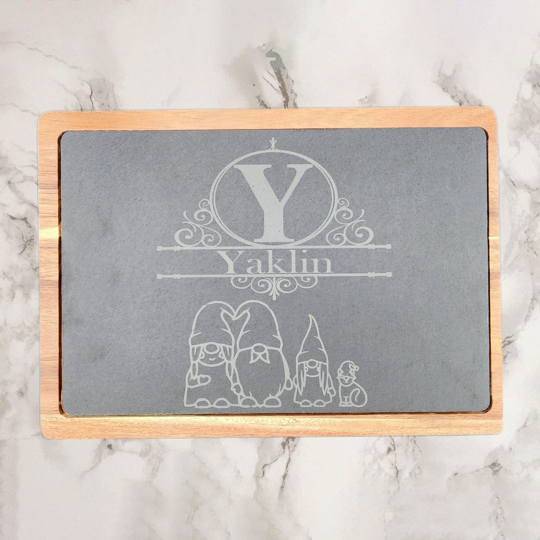 Personalized Slate Cutting Board,Engraved Wood & Slate Chopping Block - 13" x 9", wood and stone, gift, custom